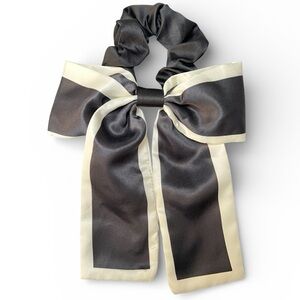 Stripe Edge Satin Bow Hair Scrunchie New